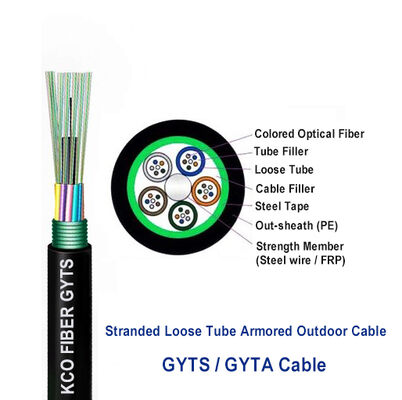 48 Cores 48fibers 48fo SM Armored GYTS Outdoor Fiber Optical Cable For Duct Direct Burial