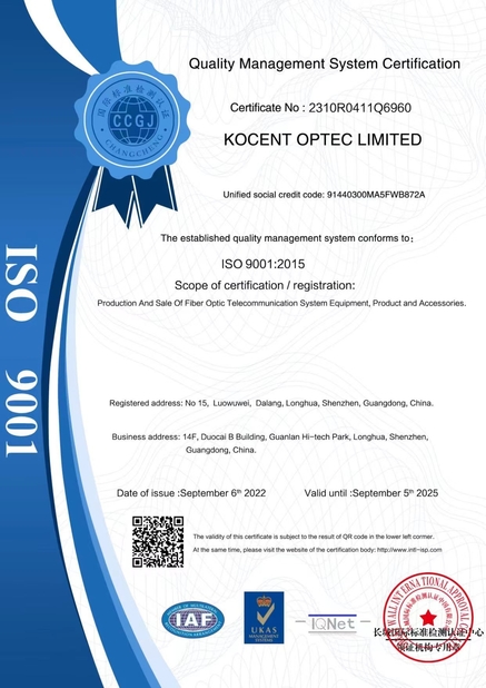 China KOCENT OPTEC LIMITED certificaciones